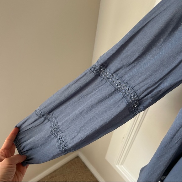 Aritzia Wilfred Ruthie Granite Blue Smocked Lace Long Sleeve Blouse Medium M - Picture 11 of 15